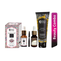 Passion Indulge Eye Lash Oil 10ml | Pearl Light Facial Oil 10ml & Passion Fassion Shimmer Lotion 100ml Beauty Combo Pack for Shine & Glowing Skin | Shimmer Foundation | Eye Brow Serum