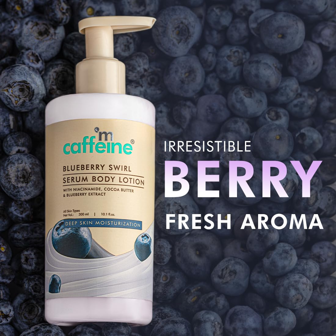 mcaffeine Blueberry Swirl Serum Body Lotion For Women And Men | Dry Skin | Lightweight Moisturizer, Non-Greasy & Non-Sticky | Body Lotion For Winter | Soft & Smooth Lotion For All Skin - 300Ml