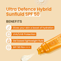 Earth Rhythm Ultra Defence Hybrid Sunscreen SPF 50 | PA++++ UVA/B Borad Spectrum, Lightweight, No White Cast Non Sticky/Non Greasy | For Men & Women - 50ml