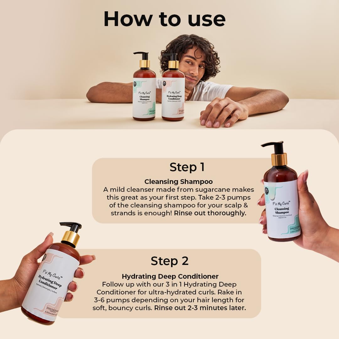 Fix My Curls Cleanse & Condition Bundle | For Cleansing, & Moisturising Curly & Wavy Hair, Sulphate & Silicone Free |Anti Dandruff, Tea Tree|50ml each