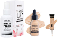 INSIGHT Pro Cream Concealer, Golden Sand-04 & Ultra-Thin Skin Cream Foundation, 20Ml (03-Sun Beige) & Makeup Fixer Spray 75Ml, Transparent, 1 Count (Sheer Matte) - Acne Prone Skin Type