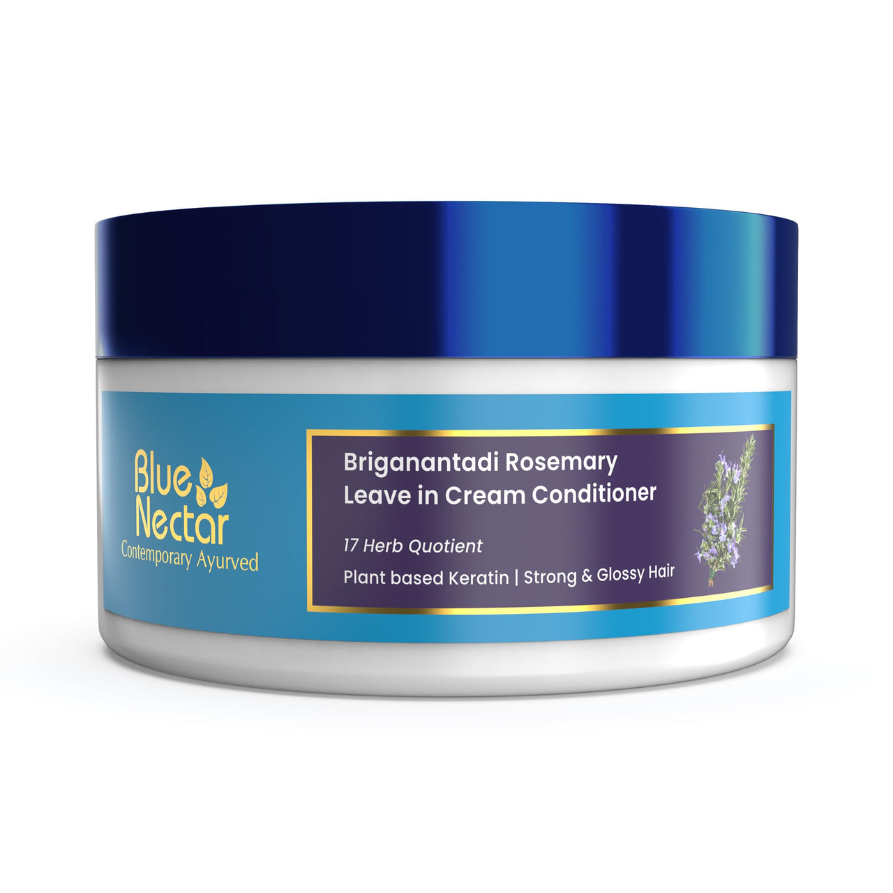 Blue Nectar Rosemary Leave in Conditioner for Wavy, Curly & Dry Hair | Hair Growth With Natural Keratin for Women & Men | Paraben Sulfate Free | (16 Herbs, 200g)