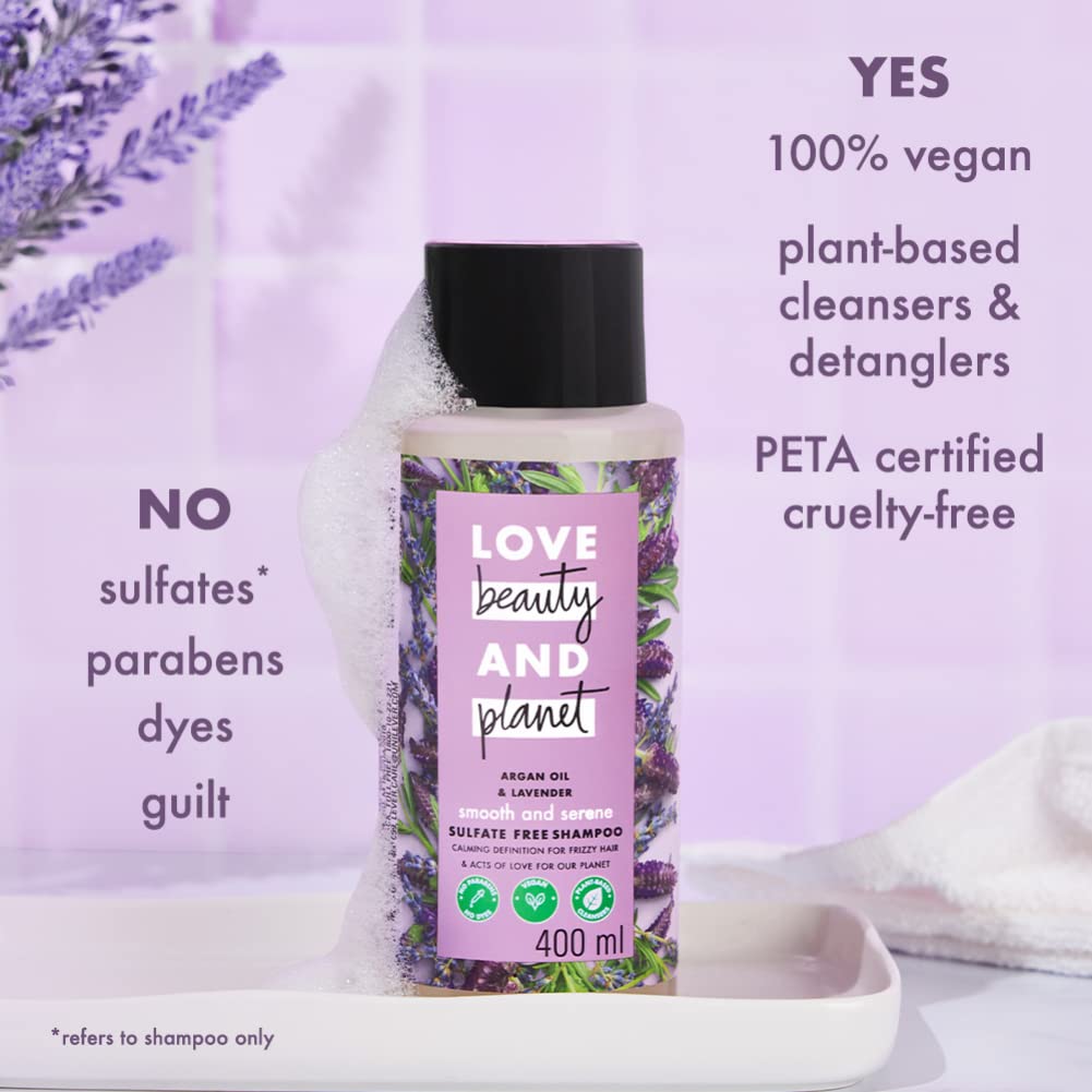 Love Beauty & Planet Smooth and Serene Conditioner with Argan Oil and Lavender Aroma, 400 ml And Love Beauty & Planet Smooth and Serene Shampoo with Argan Oil and Lavender Aroma, 400 ml