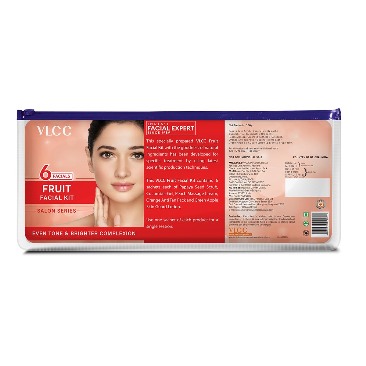 VLCC Salon Series Fruit Facial Kit - ( 6 Facials ) - 300 g | At Home Fruit Facial | Tightens Skin, Lightens Dark Spots & Brightens Skin Tone | Papaya, Cucumber, Peach, Orange & Green Apple.