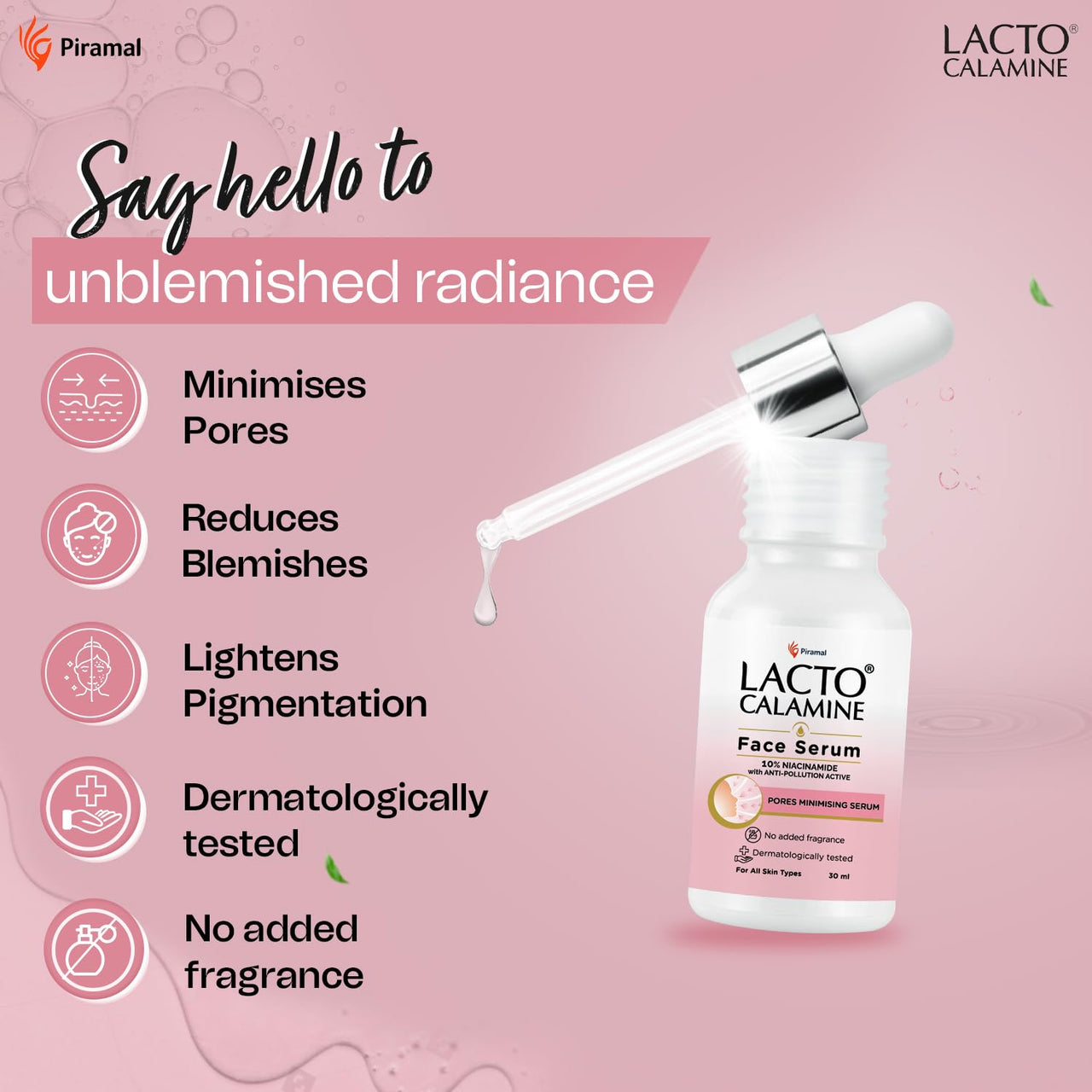 Lacto Calamine 10% Niacinamide Face Serum | 30ml x Pack of 2 | Pore Minimizing, Acne Marks, Blemishes & Oil Balancing | Face Serum for Women & Men | Reduces Pigmentation | Dermatologically Tested