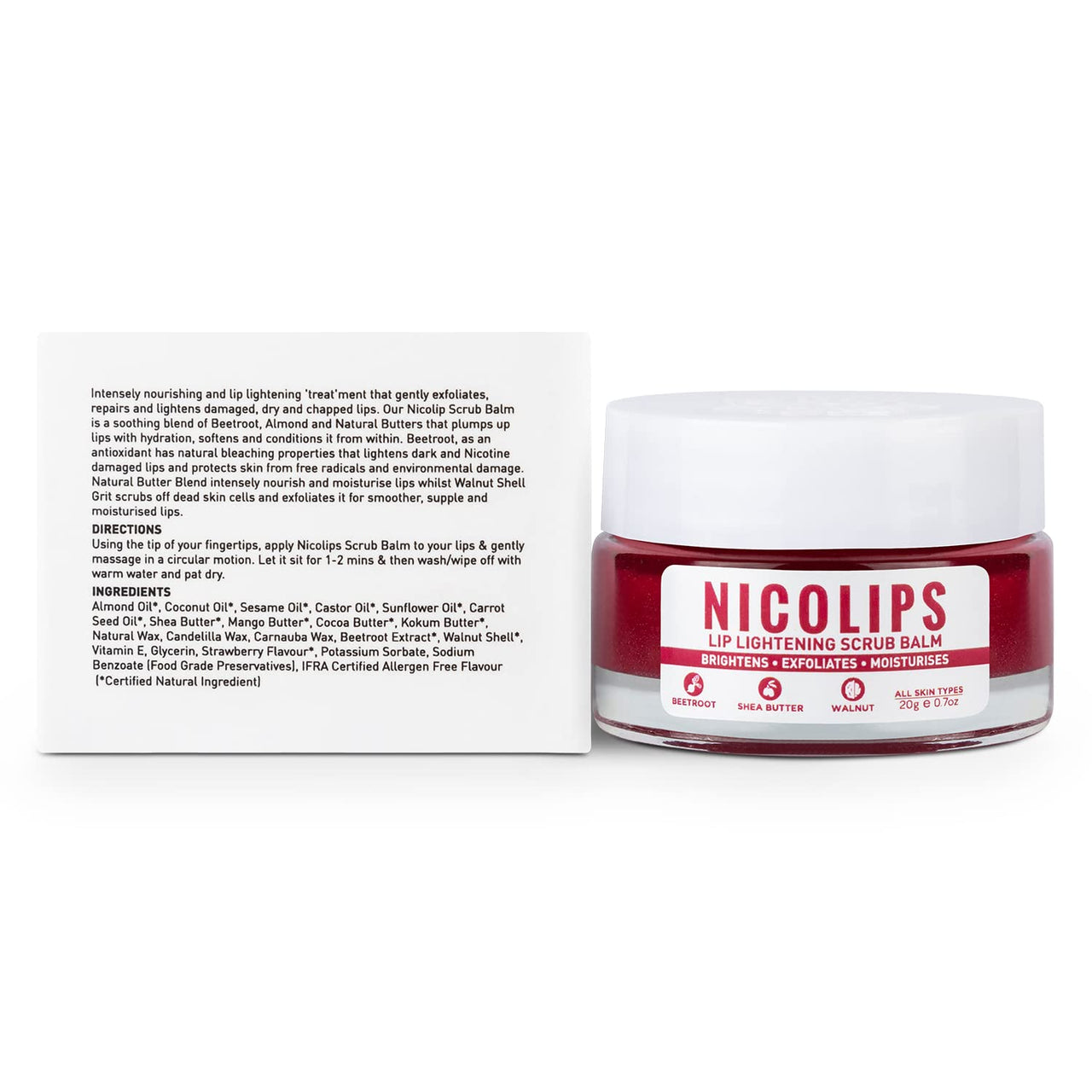 Bella Vita Organic NicoLips Lip Scrub Balm Brightening Dark Lips for Men and Women Dry Lips/Smoker/Chapped Lip & Lipstick Stains Removal Lipcare, 20 g (Pack of 3)