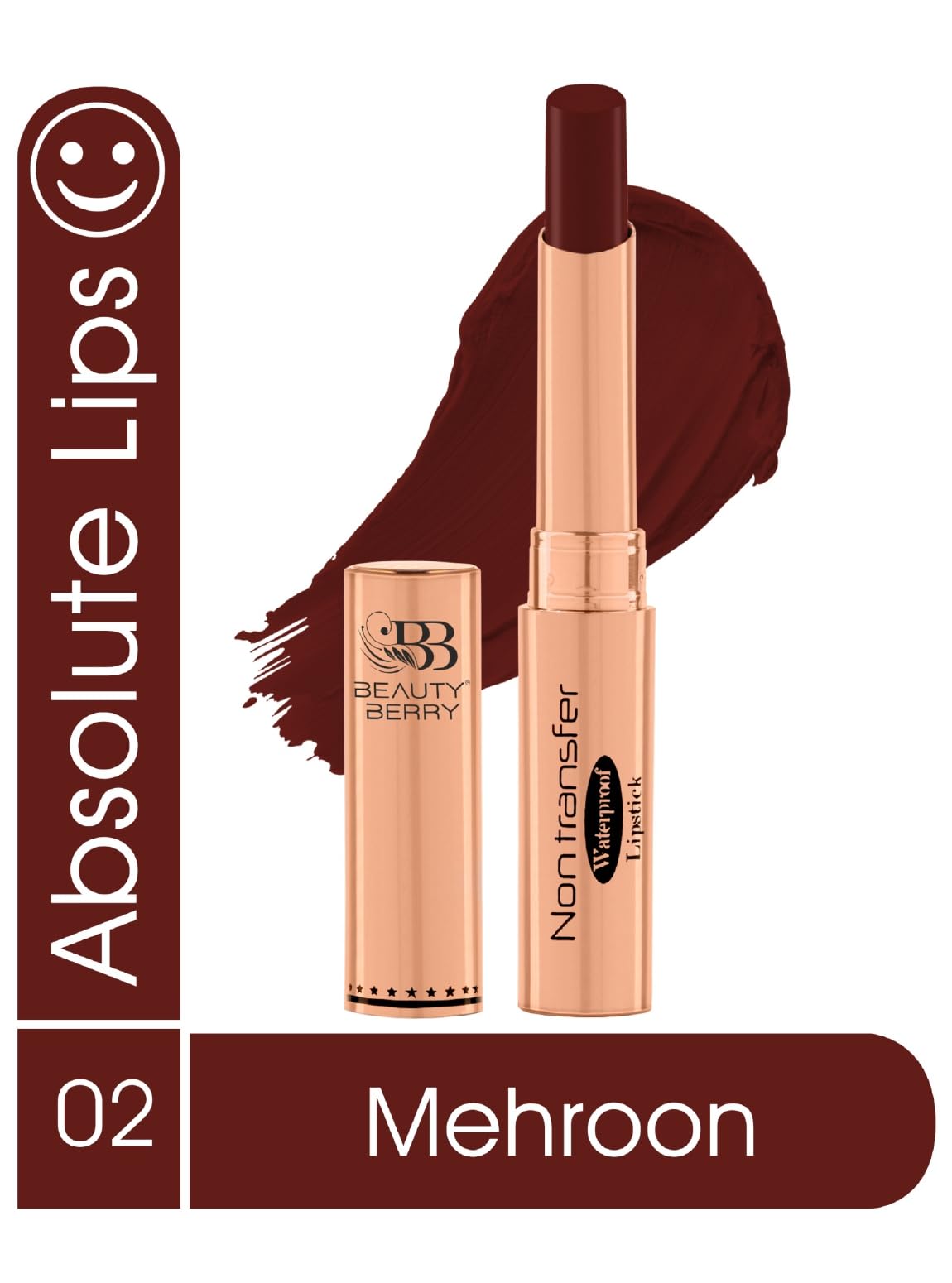 Beauty Berry Non Transfer Waterproof Lipstick, Long Lasting Smudge Proof Highly Pigmented Shades, (MEHROON-02, 1)