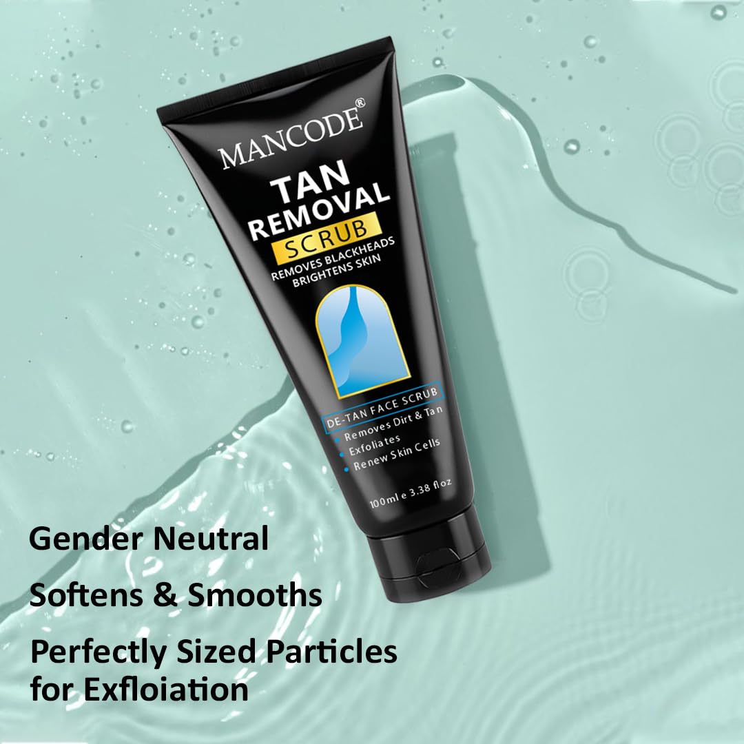 MANCODE DeTan Scrub – Tan Removes Blackheads | Brightens Skin | De-Tan Face Scrub | Exfoliates & Renews Skin Cells- 100ml