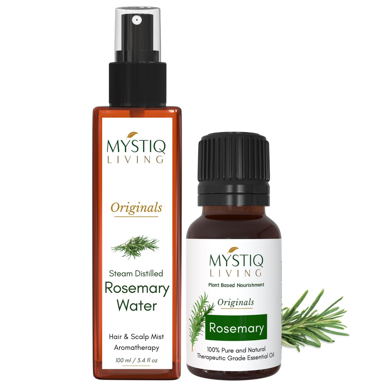Mystiq Living Rosemary Essential Oil for Hair, Rosemary Water- Combo (100 ML + 15 ML) | Hair Spray for Regrowth | 100% Pure & Natural