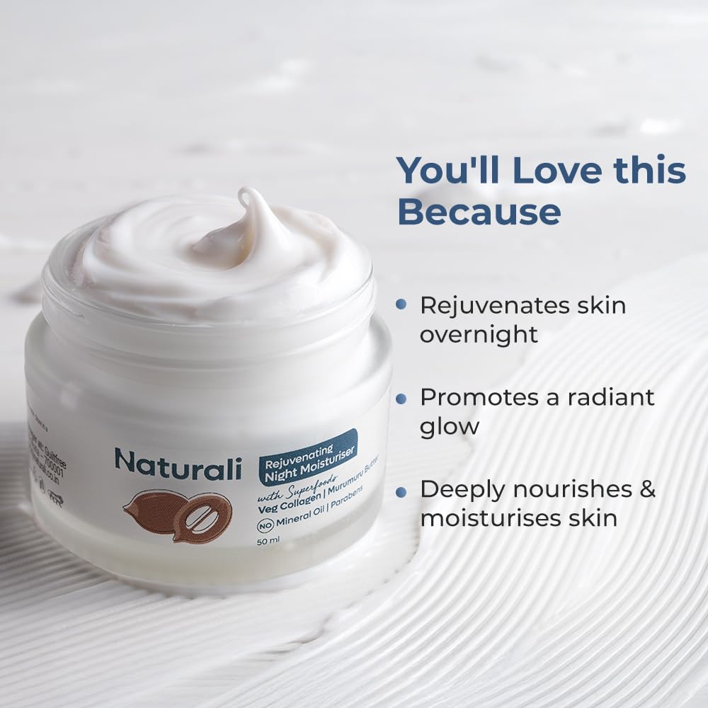 Naturali Rejuvenating Night Moisturiser | With Superfoods Veg Collagen & Murumuru Butter | Rejuvenates Skin Overnight | Promotes Radiant Glow | Paraben-free | For All Skin Types | Best Night Moisturiser | 50ml