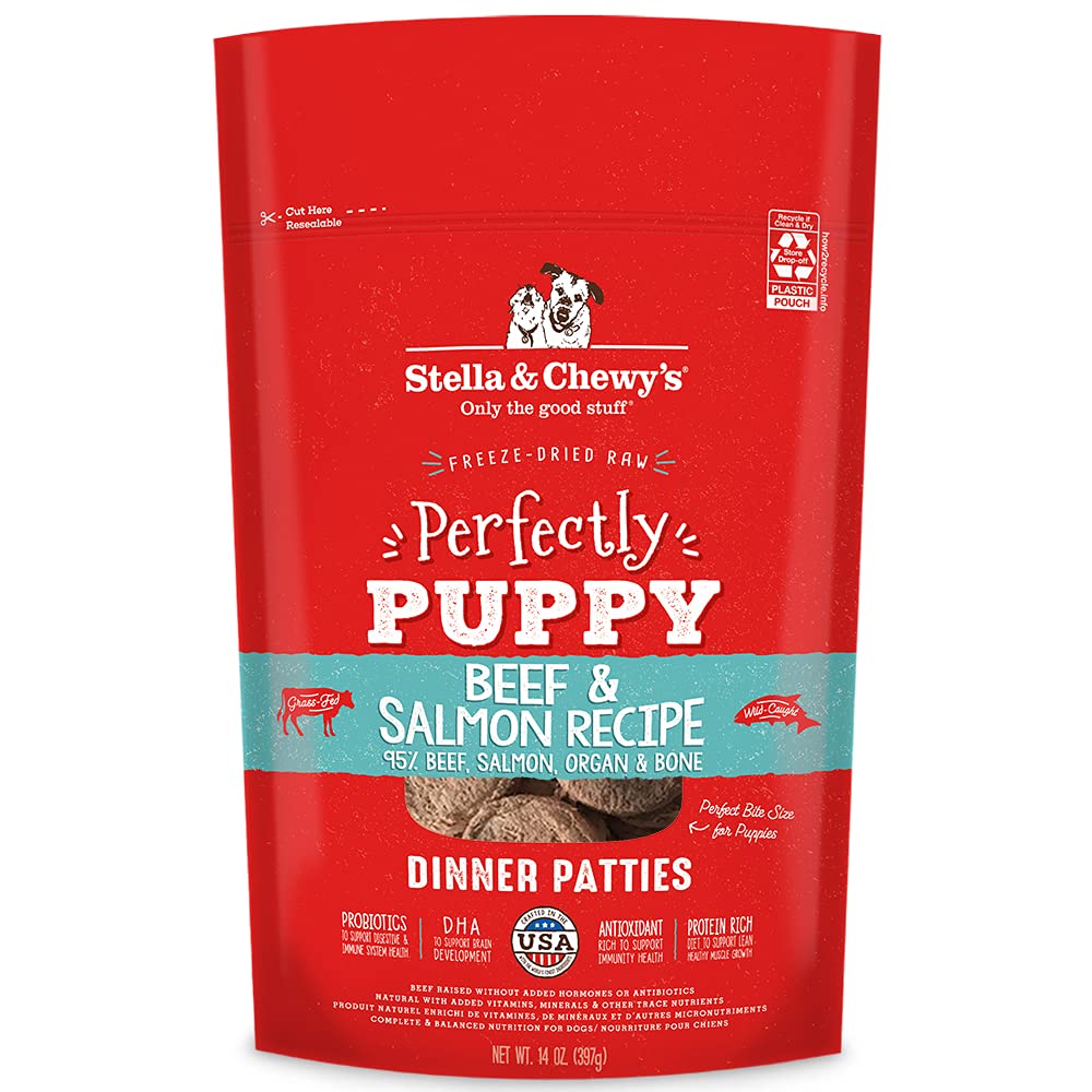 Stella & Chewy's  Freeze Dried Raw Dinner Patties – Crafted for Puppies – Grain Free, Protein Rich Perfectly Puppy Beef & Salmon Recipe – 14 oz Bag 14 Ounce (Pack of 1)
