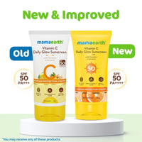 Mamaearth Vitamin C Daily Glow Sunscreen with Vitamin C & Turmeric | For Sun Protection, Tan Protection & Glow | SPF 50 & PA++++ Protection | No White Cast | Lightweight & Non-Sticky | Brightens Skin | For All Skin Types | 50 g x 2