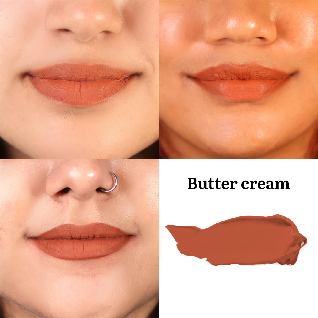 Tint Cosmetics 2.5ml Matte Finish Butter Cream Liquid Lip Stain, Waterproof, Transfer Proof, Non-Sticky, Non Drying, Light Weight, Long Lasting & Hydrating For Girls & Women