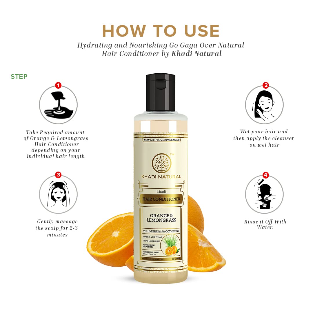Khadi Natural Orange and Lemongrass Herbal Hair Conditioner 210ml, For Frizzy Hair, For Repairing Damaged Hair