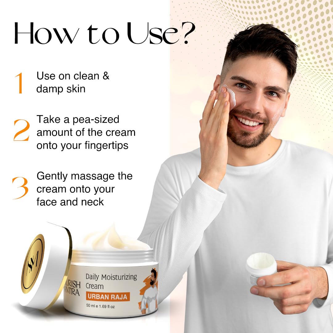 Nourish Mantra Urban Raja Daily Moisturizing Cream | Face Moisturizer for Dry Skin & Pore Minimizing | Enriched with Hyaluronic Acid & Niacinamide | Suits All Skin Types | For Men | 50 ml