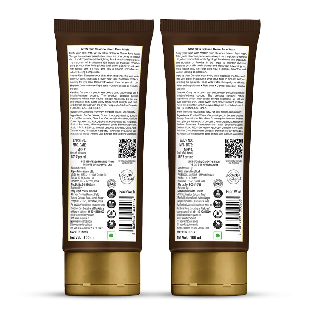 WOW Skin Science Neem Face Wash | Purifies Skin | Unclogs Pores | Fights Acne | Calms Skin | 100ml | Pack of 2