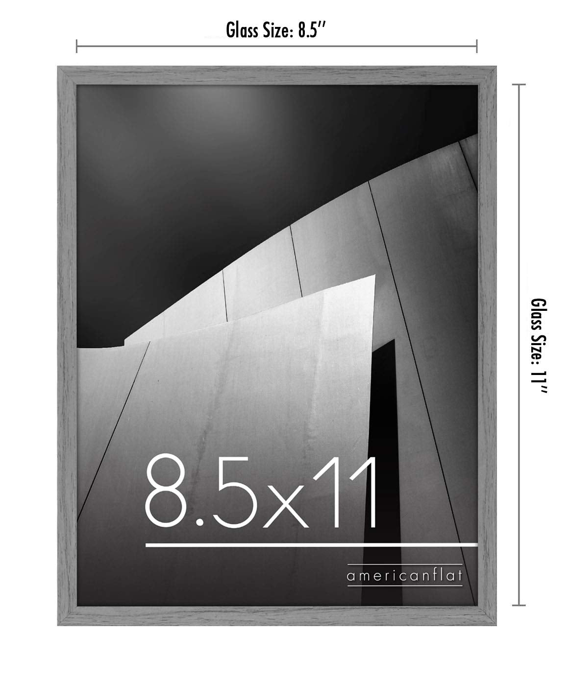 Americanflat 8.5x11 Picture Frame in Grey - Thin Border Photo Frame with Shatter-Resistant Glass, Hanging Hardware, and Built-in Easel for Horizontal or Vertical Display Formats for Wall or Tabletop