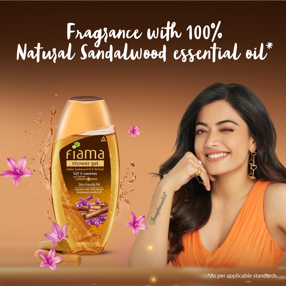 Fiama Body Wash Shower Gel Golden Sandalwood Oil and Patchouli, 250ml, Body Wash for Women & Men with Skin Conditioners for Soft and Luxurious Skin, Suitable for All Skin Types