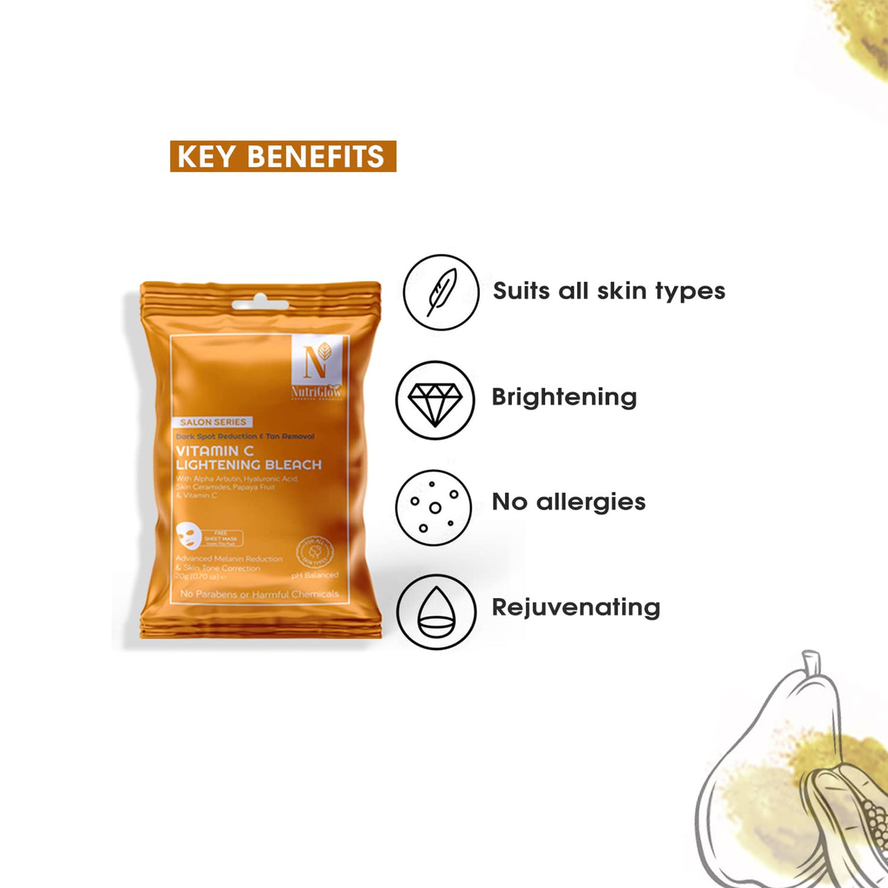 NutriGlow Advanced Organics Vitamin C Bleach, Radiance Boosting & Skin Brightening Cream, With Natural Extracts, For Men & Women, All Skin Types, Face & Body Use, 20g