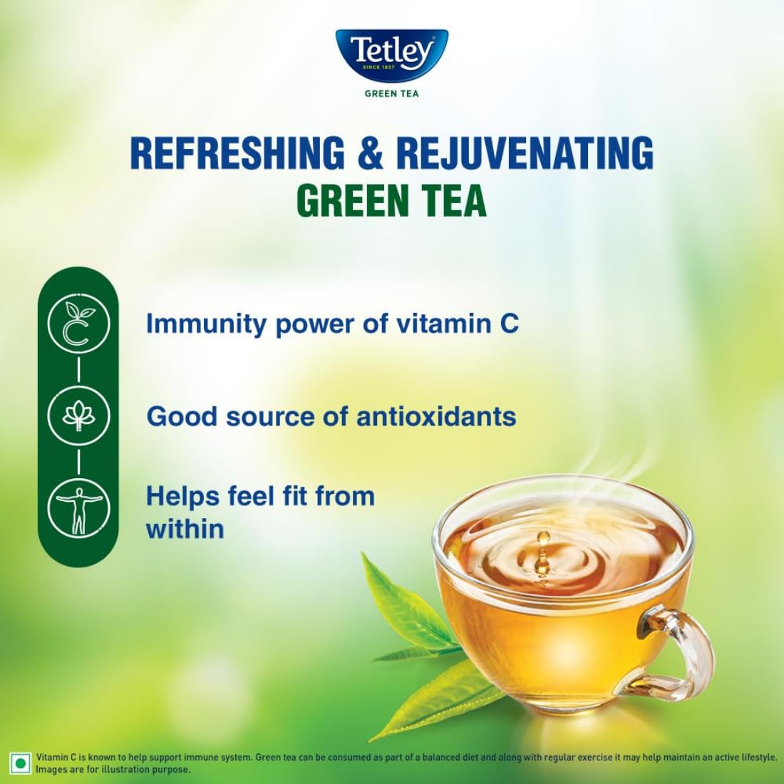 Tetley Loose Green Tea Leaves 100g, Classic Flavour, Immune With Added Vitamin C, Makes 80 Cups, Long Leaf Tea, 5X Antioxidants As An Apple