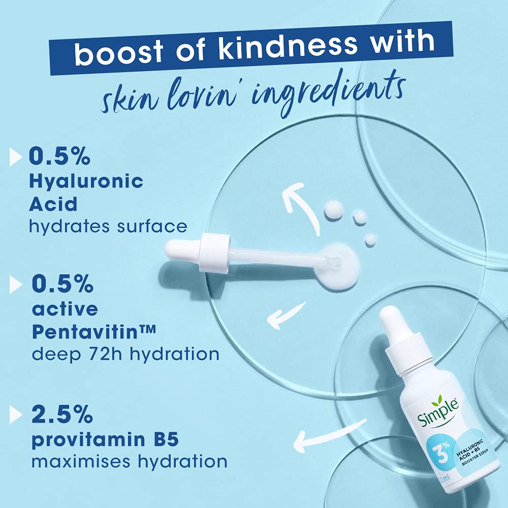 Simple Booster Serum 3% Hyaluronic Acid + Vit B5 30ml | For Deep Hydration & Instantly Visible Results| For All Skin Types