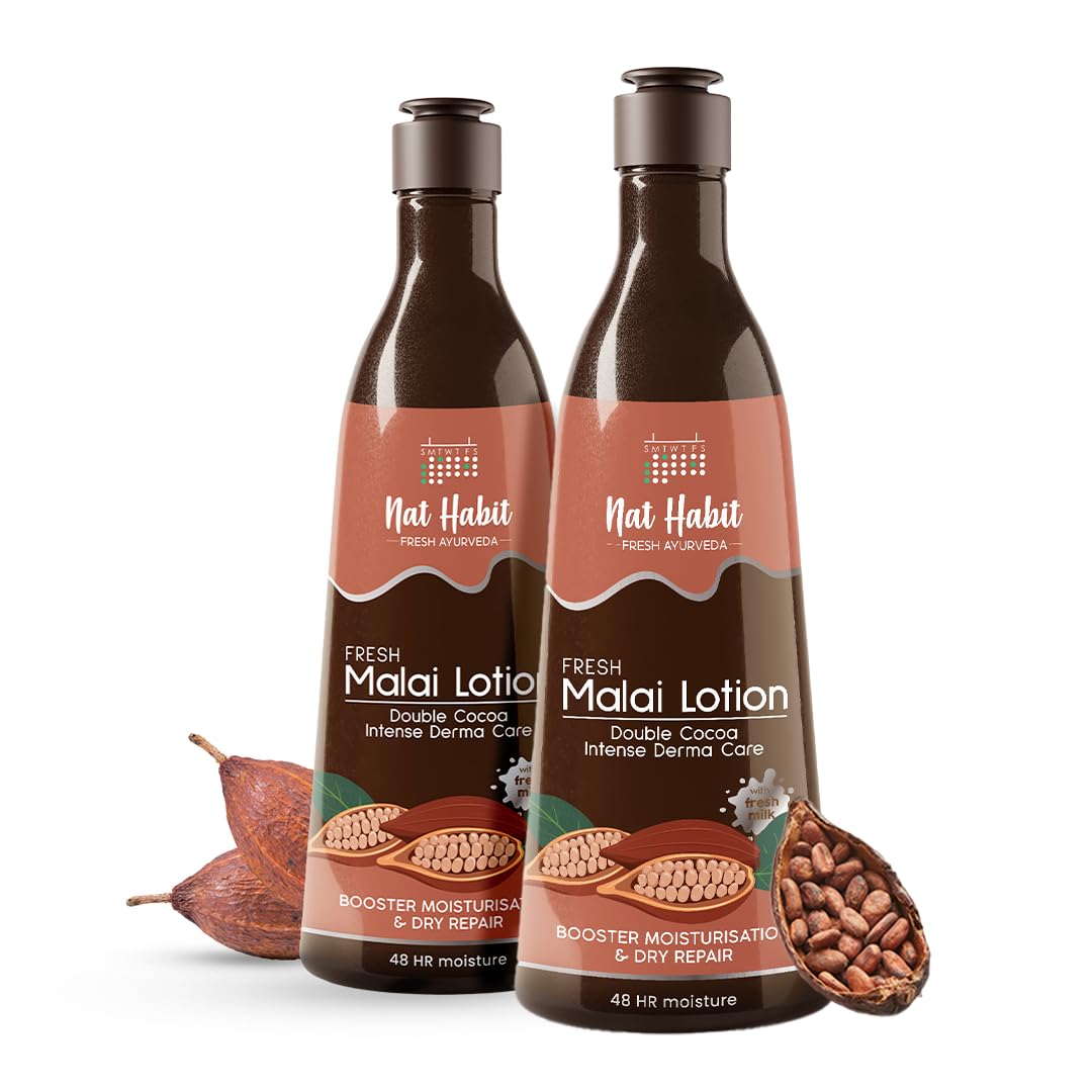 Nat Habit Double Cocoa Body Lotion,Body Cream, Cold Cream For Extreme Dry Skin, 48 HR Moisture, Cocoa Butter, 250 ml (Pack of 2 X 250ml)