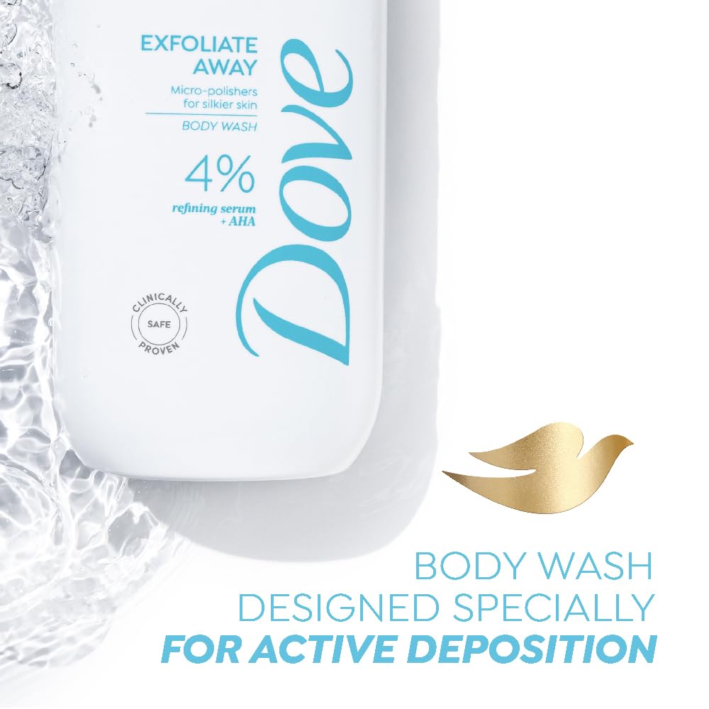 Dove Exfoliate Away Serum Body Wash | 4% Refining Serum + AHA | Micro-polishers for silkier skin | Paraben & SLS free | 300 ml