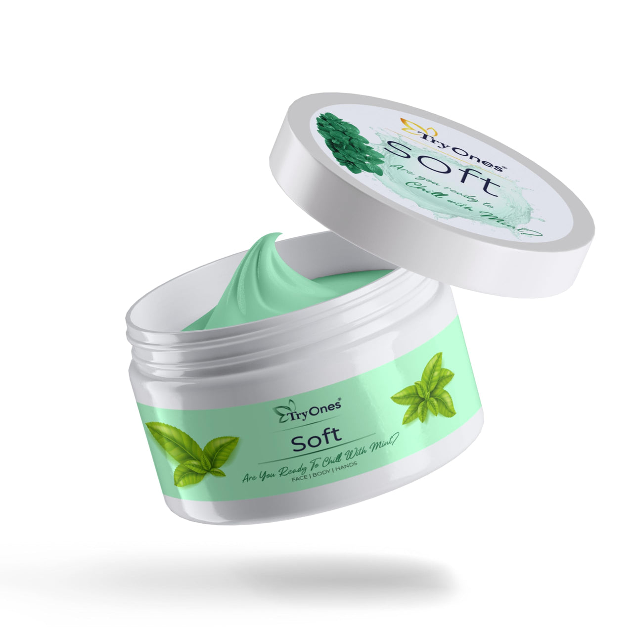 TryOnes Pure Mint Soft Light Moisturizing Cream With Vitamin E For All Skin Types 100% Natural, 0% Chemicals_Mint_50g