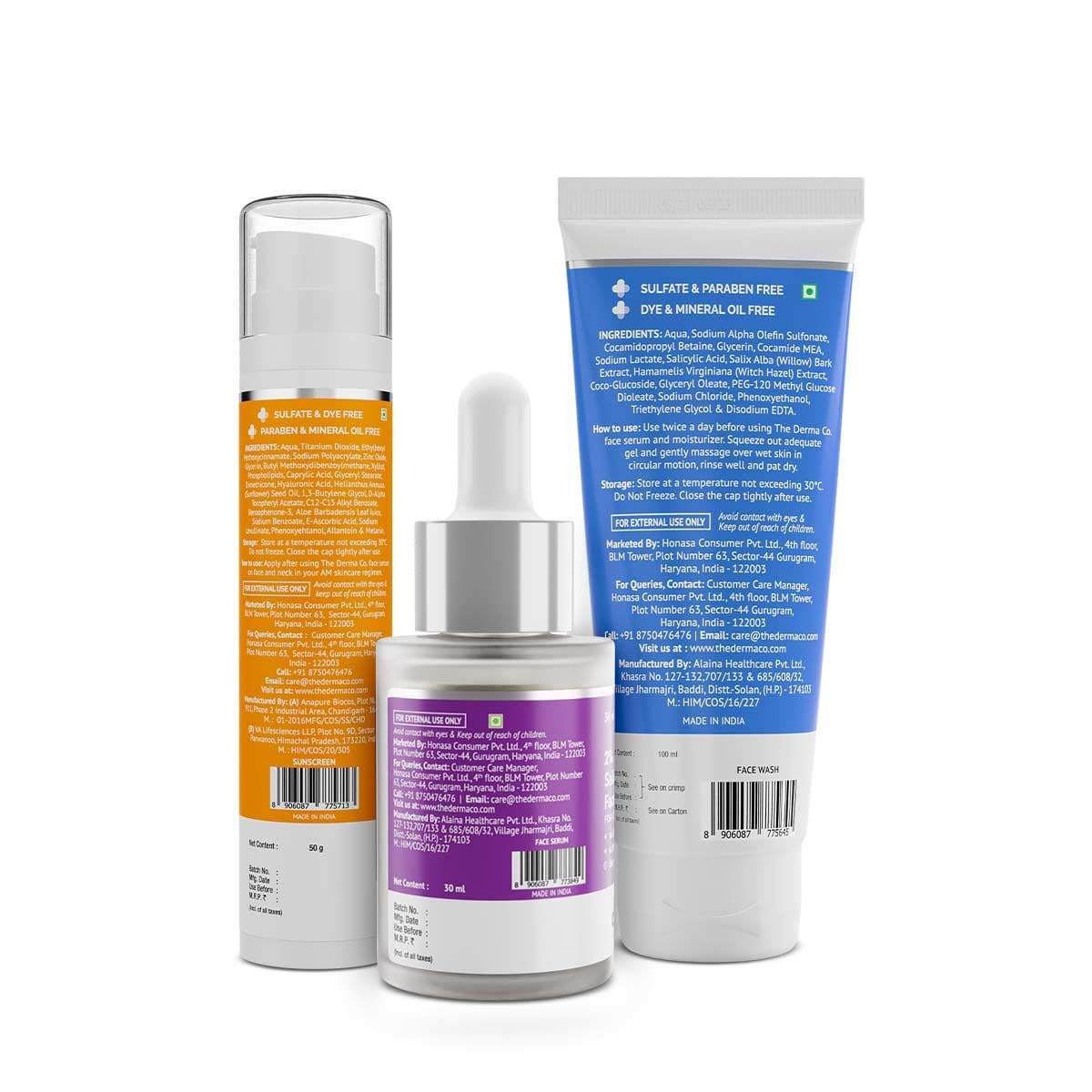 The Derma Co Anti Acne Skincare Routine Kit For All Skin 1% Salicylic Acid Gel Face Wash+2% Salicylic Acid Serum+1% Hyaluronic Sunscreen Aqua Gel|Broad Spectrum Protection Spf 50 Pa++++|Unisex,3 Count