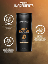 Mancode Sheabutter Body Wash For Men 450ml | For Body, Face with Shea butter and Natural Oils Extract | Oil Control | Odor Protection | 450 Ml Shower Gel For Men (Pack Of 1)