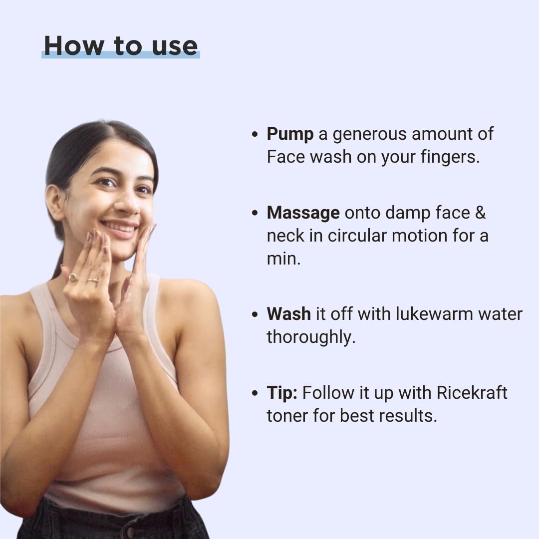 RiceKraft Rice Water Face Wash | Korean Cleanser | Rice & Aloe Vera | Anti-Aging | Brightens & Softens skin | Paraben Free | Cruelty-Free | For Men and Women | All Skin Types, 100ml