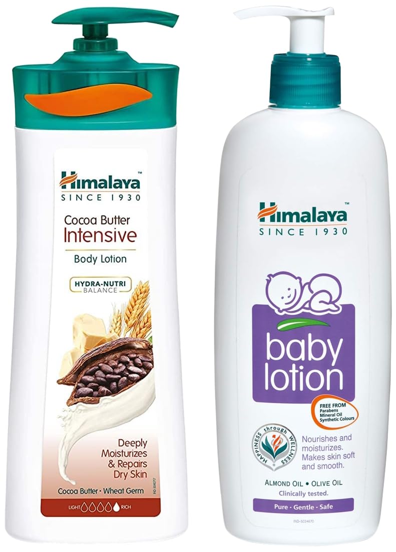 Himalaya Herbals Cocoa Butter Intensive Body Lotion, 400ml & Himalaya Baby Body Lotion, For All Skin Types (400 ml)