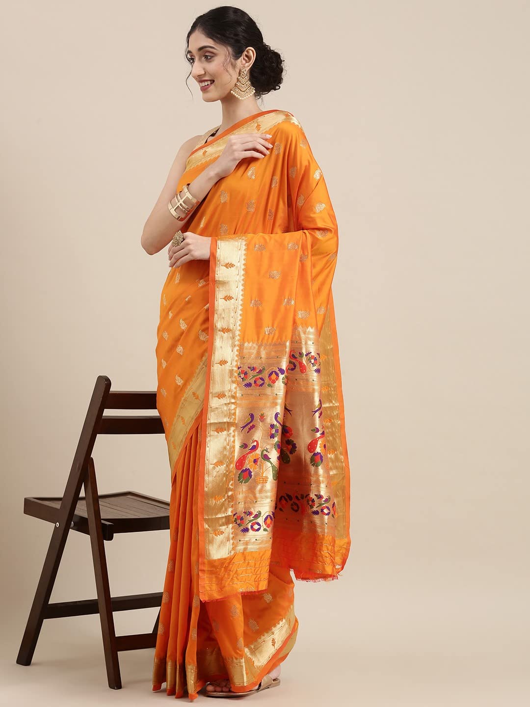 Pandadi Saree Women's  Paithani Silk Saree With Blouse Piece