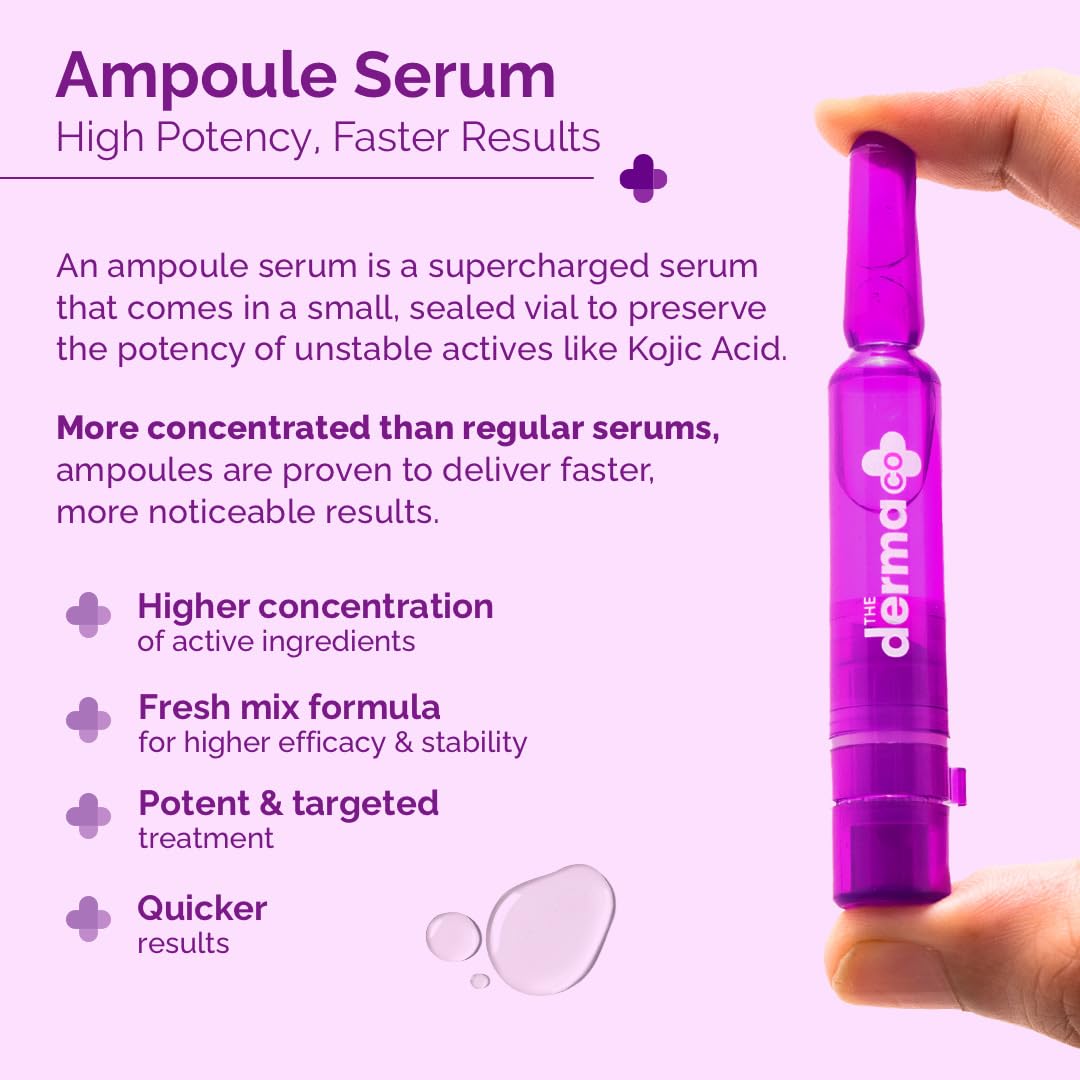 The Derma Co 5% Glycolic + 2% Kojic Acid Serum Pigmentation Corrector Ampoule Kit | Dark spot reduction in 7 days | 7 Fresh mix ampoule | No Oxidation | Face Serum For Spotless Skin | All Skin Type -14 ml