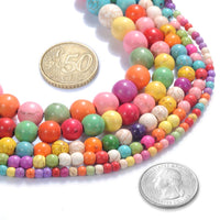 Stone Beads 6mm Colorful Turquoise Gemstone Round Loose Beads Crystal Energy Stone Healing Power for Jewelry Making DIY,1 Strand 15
