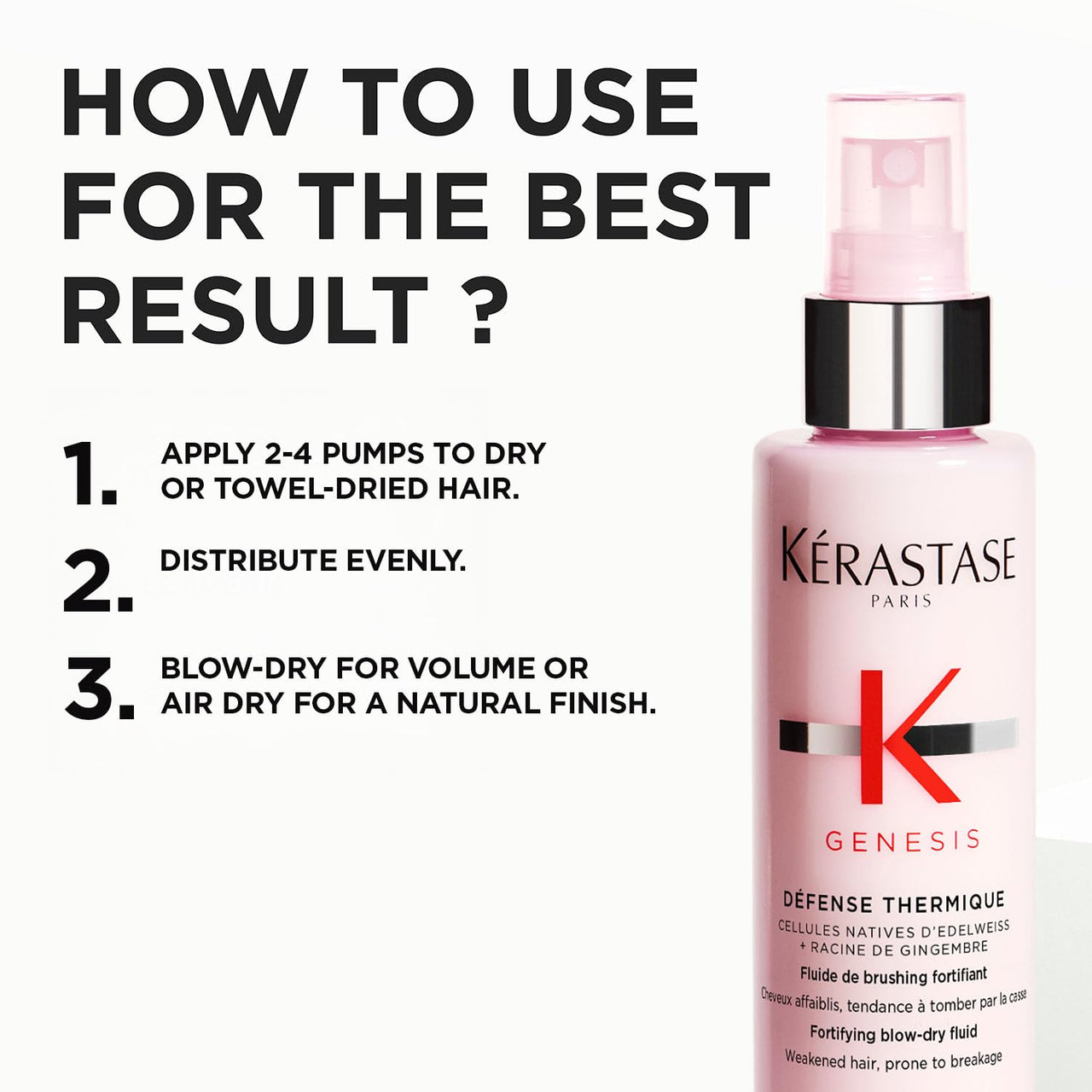 Kérastase Genesis Thermique Blow Dry Primer 150ml | Heat Protectant Spray for Weak Hair | Anti-Breakage, Detangles & Hydrates | Infused with Ginger Root & Edelweiss Native Cells