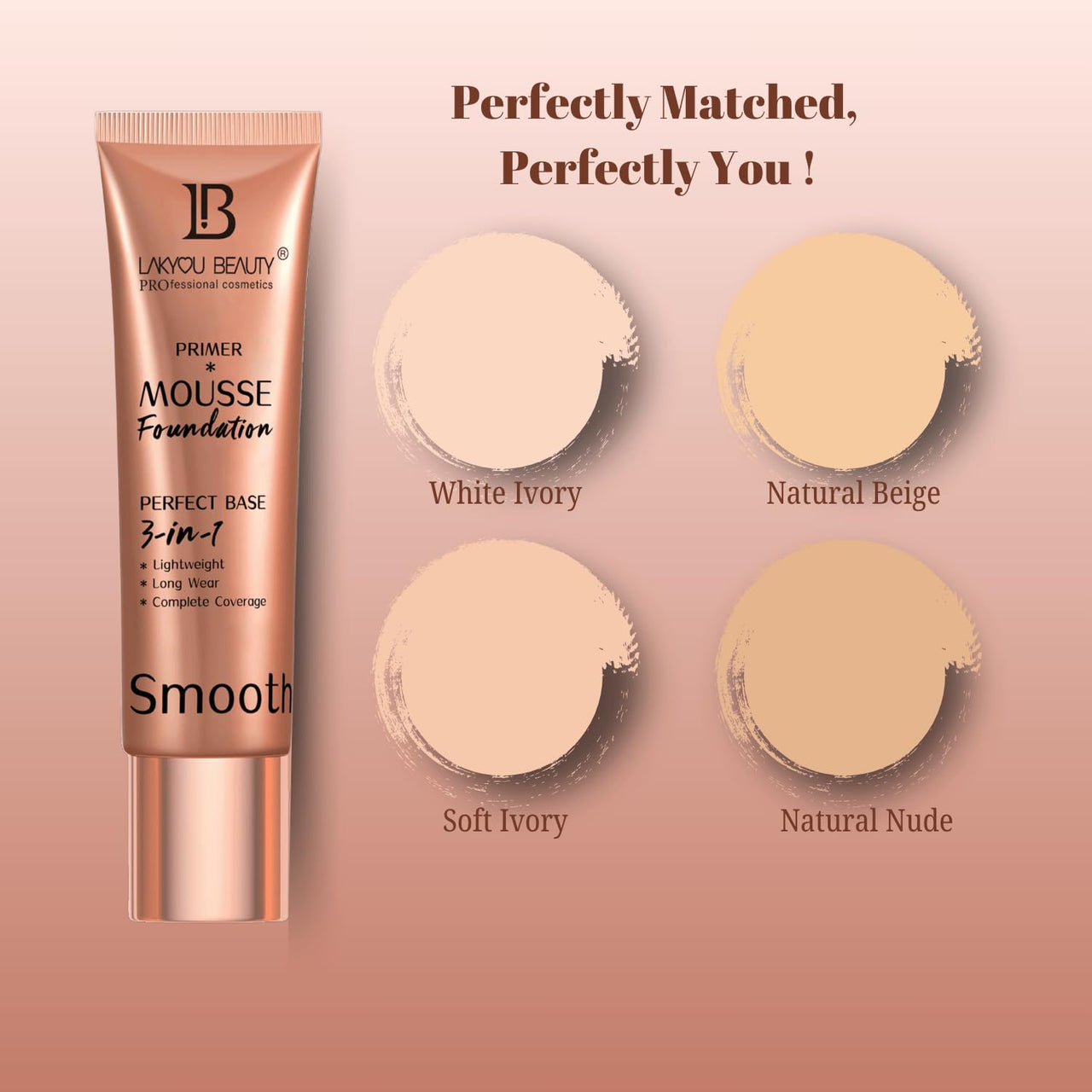 Lakyou Beauty Mousse Primer Foundation | 3in1 Perfect Base | Lightweight | Long Wear | 30ml (04(Natural Nude), 30ml)