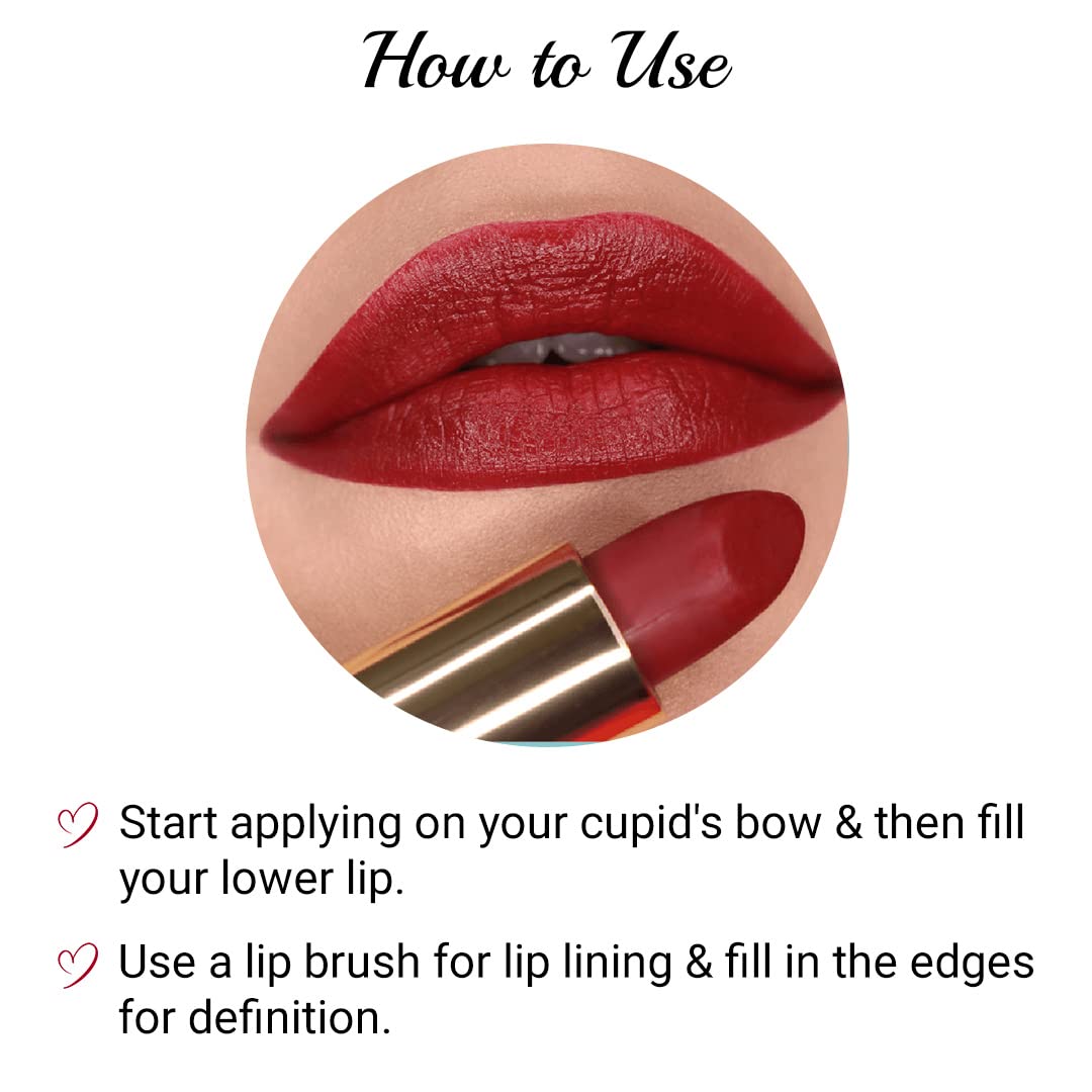 Iba Long Stay Matte Lipstick for Women- M08 Burgundy Red, 4g | Creamy Matte Finish & Smooth Texture| Long-Lasting | Hydrated Lips | Enriched with Vitamin E| Intense Colour & Highly Pigmented | Lip Makeup