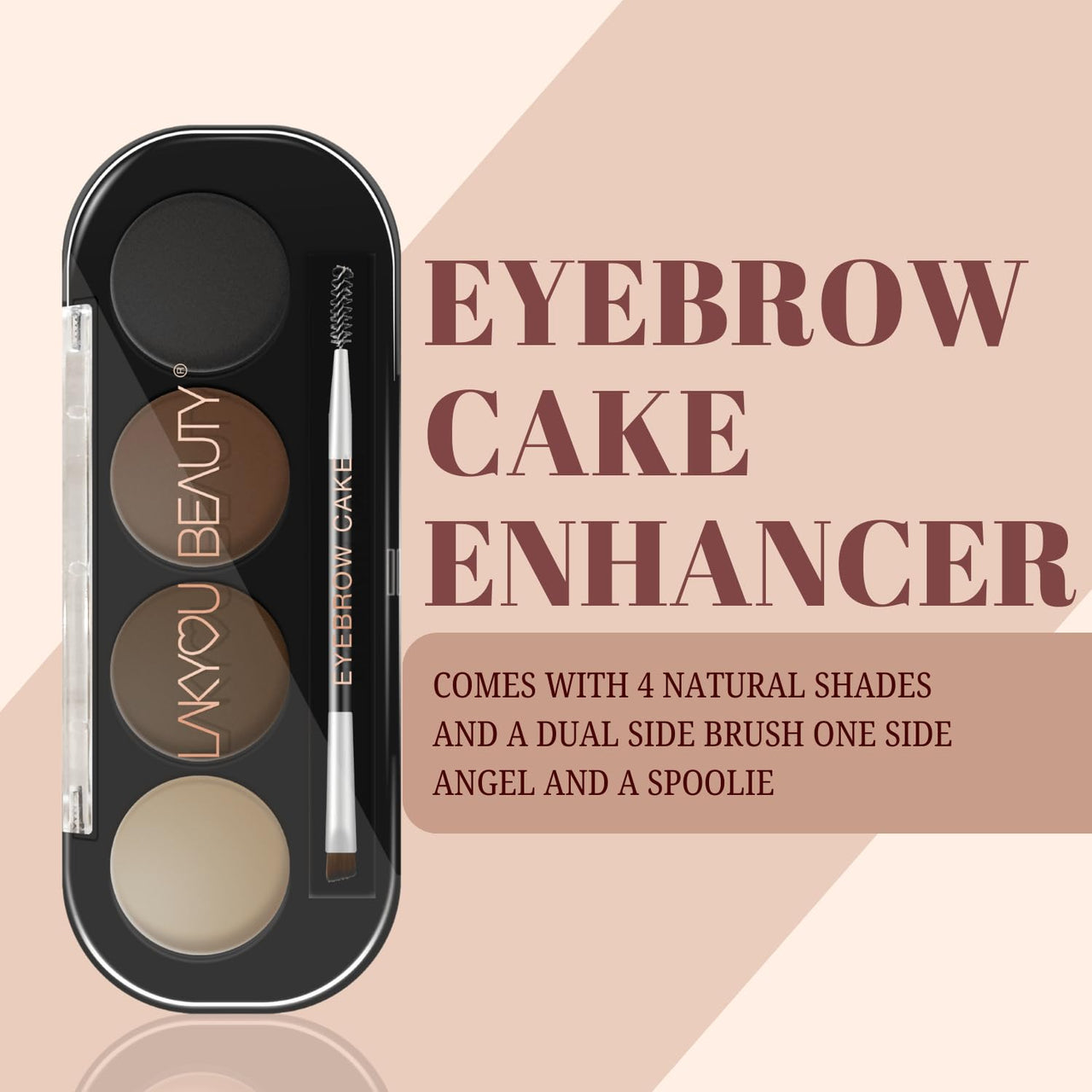 Lakyou Beauty Eyebrow Cake(Enhancer) | Comes With 4 Natural Shades And A Dual Side Brush one side angel and A Spoolie | Wterproof | 16g
