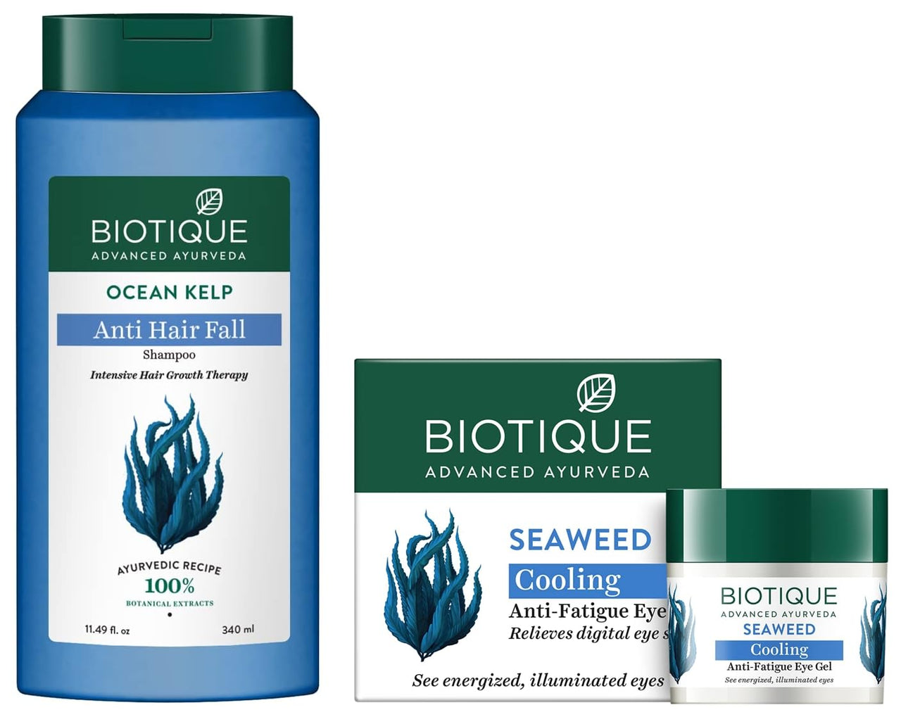 Biotique Bio Kelp Protein Shampoo for Falling Hair Intensive Hair Regrowth Treatment, 340ml & Biotique Bio Seaweed Revitalizing Anti Fatigue Eye Gel, 15g