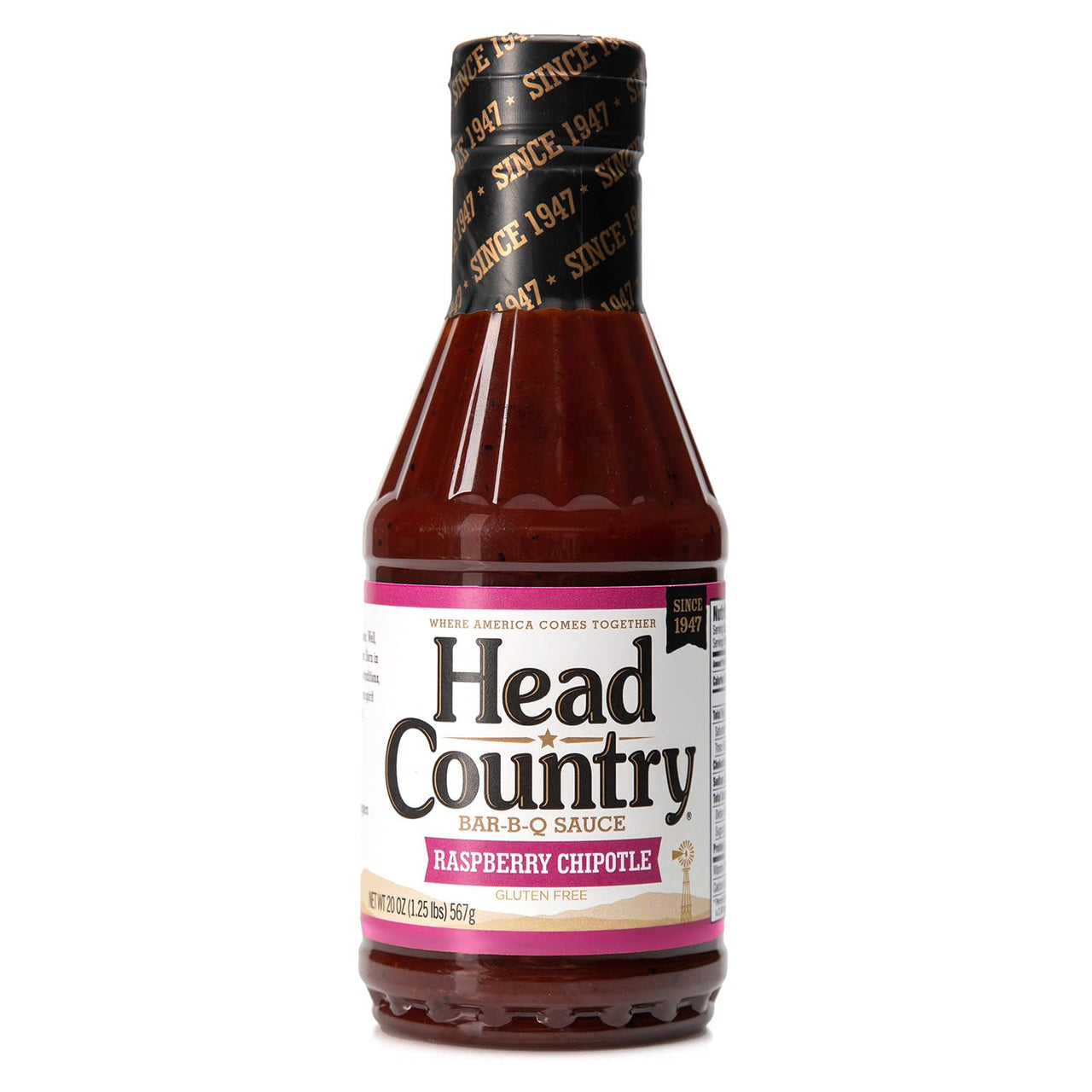 Head Country Bar-B-Q Sauce, Raspberry Chipotle | Soy Free, Gluten Free Barbecue Sauce With No Added Preservatives | Sweet & Smoky Championship BBQ Sauce For Chicken, Pork & More | 20 Ounce, Pack of 1