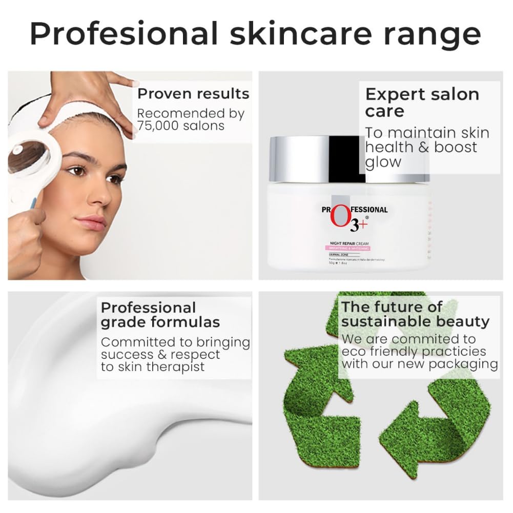 O3+ Night Repair Cream - Moisturiser For Brightening & Glowing Skin 50g | Fades Finelines & Wrinkles, Restores Skin Elasticity & Firmness - Ideal for All Skin Types
