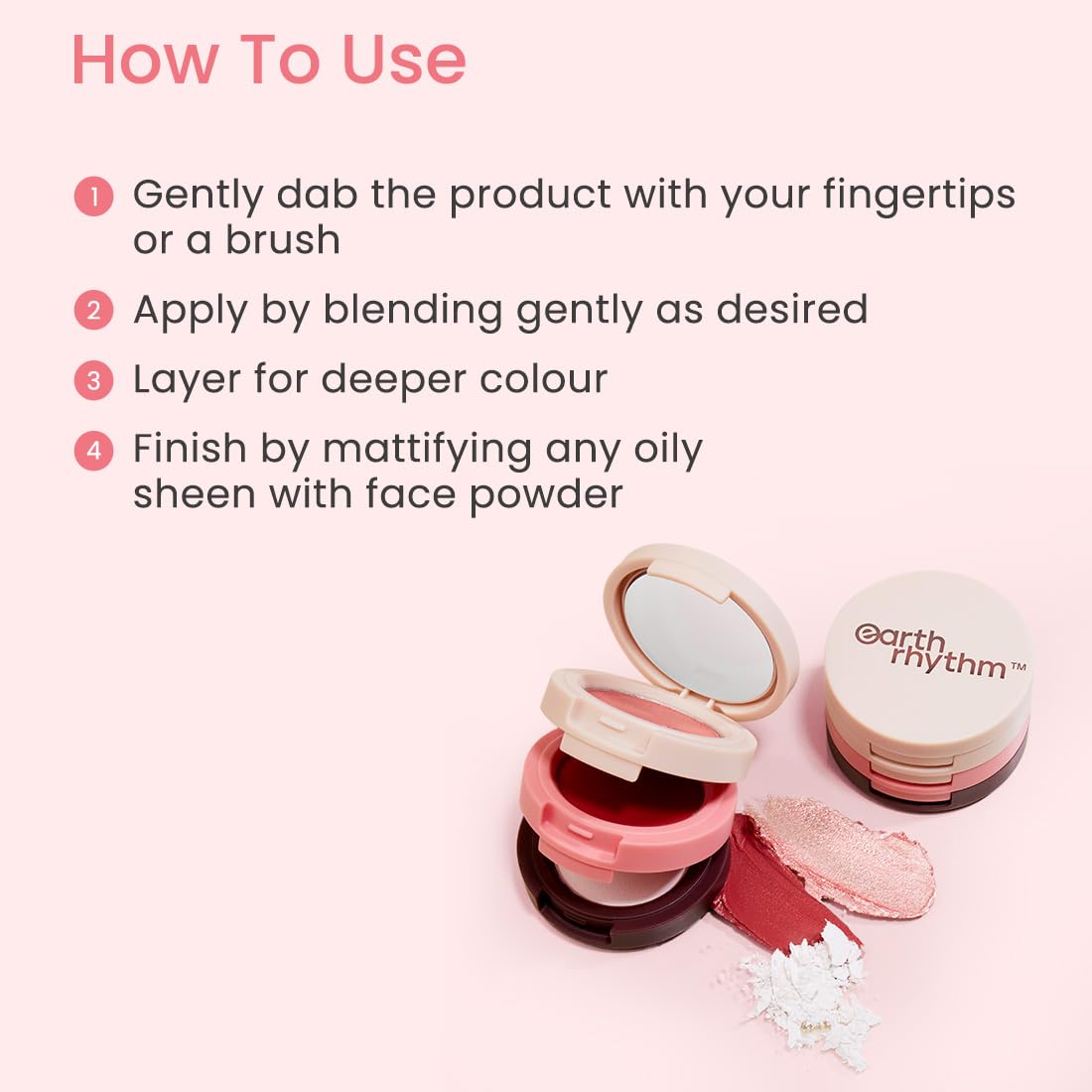 Earth Rhythm Dab Set Go 3-in-1 Face Palette With Eyeshadow, Lip & Cheek Tint & Mattifying Face Powder, For Everday Makeup, Highly Pigmented (Champagne)