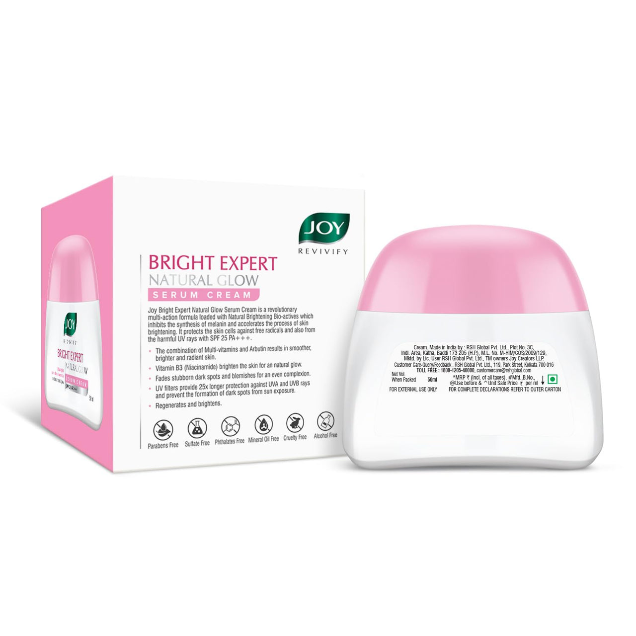 Joy Brightening Face Cream with SPF 25 PA+++ & Niacinamide - Ultra Light & Non Sticky | Summer Face Cream For Natural Glowing Skin & Sun Protection 50ml