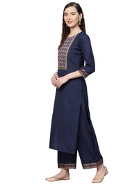 INDO ERA Women's  Pure Cotton Solid Straight Kurta Palazzo with Dupatta Set(Navy Blue_IE00KD4NB1771_XS to 2XL-Size)