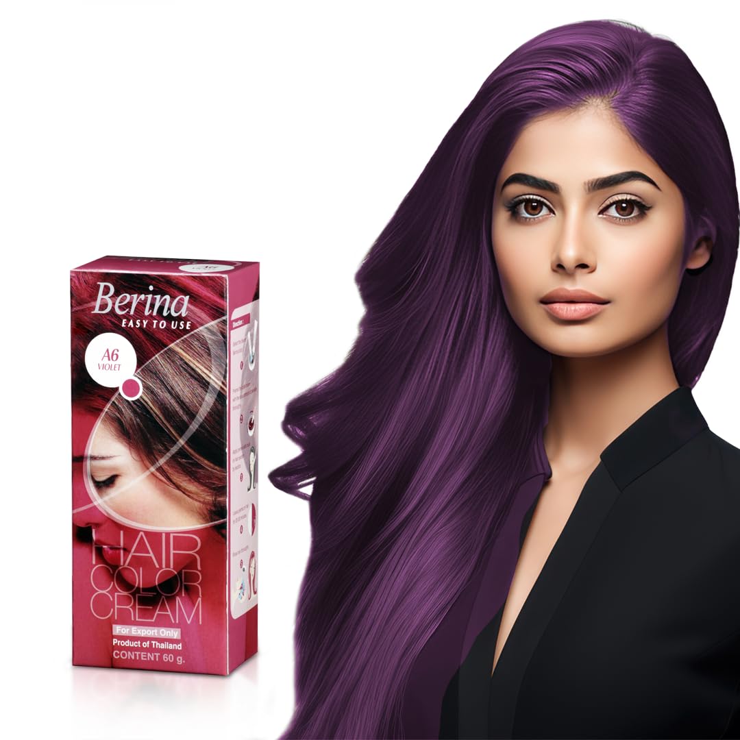 Berina Professional | Permanent Hair Color Cream | 60gm | A06 Violet | Long Lasting Color