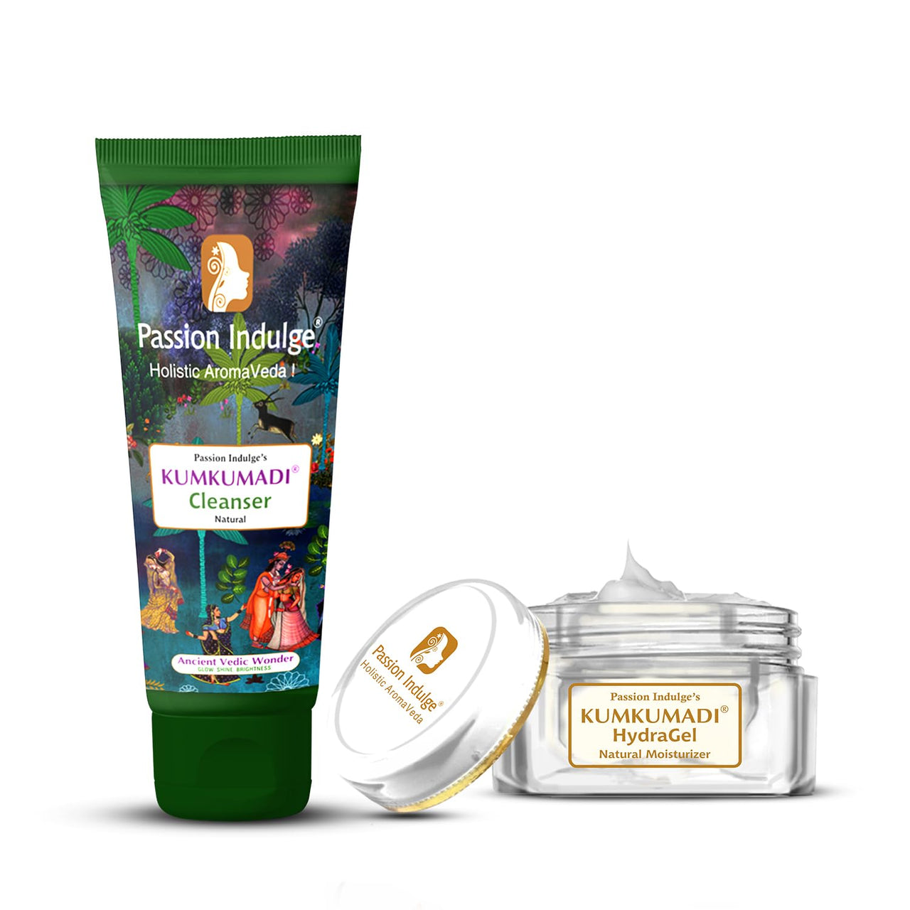Passion Indulge Natural Kumkumadi Cleanser 100ml & Kumkumadi Hydragel Moisturizer 50gm Combo Pack
