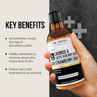 Dr. Sheth’s Licorice & Lactic Acid Body Wash | For rough, bumpy & strawberry skin | Exfoliates & evens skin tone | 4% (Licorice Extract, Lactic Acid, Salicylic Acid, Willow Bark) | Sulphate Free | Gentle Exfoliating Shower Gel | Removes Tan & Dead Skin |