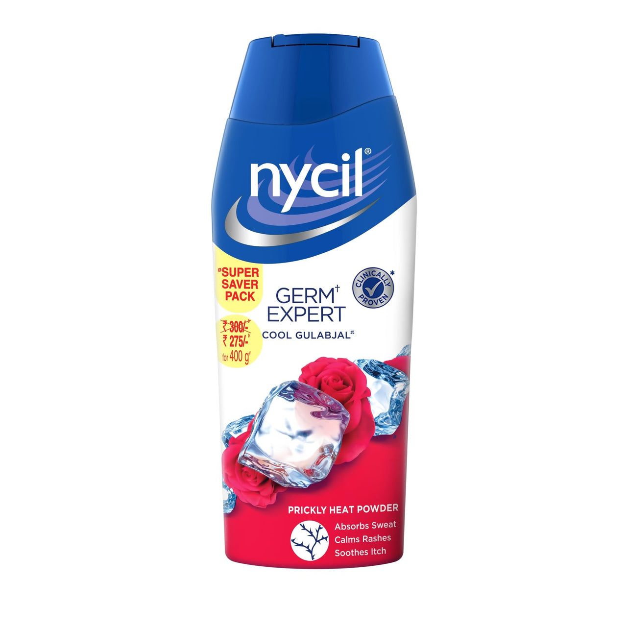 Nycil Germ Expert Cool Gulabjal Prickly Heat and Cooling Powder - 400 g | Get Relief from Skin Problems