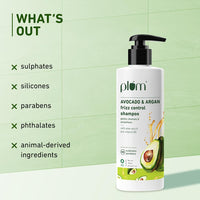 Plum Avocado & Argan Frizz Control Shampoo for curly, wavy, frizzy hair| With Argan Oil, Avocado Oil, Aloe Vera Extract | Reduces Frizz, Retains moisture, conditions strands (Pack of 2)